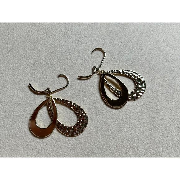 925 Sterling Hammered Layer Drop Dangle Teardrop Earrings for Women - Picture 3 of 5